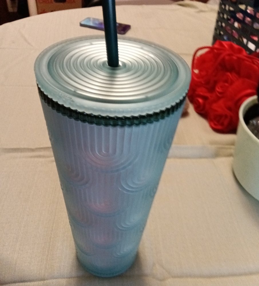 Textured Blue Tumbler with Straw